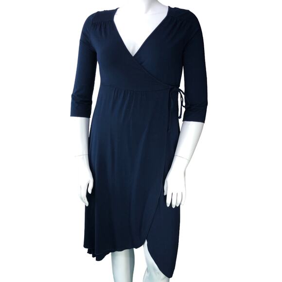 Fresh Produce Womens Size M Dress Navy Blue Wrap Stretch VNeck Knee Length NEW - Picture 1 of 15